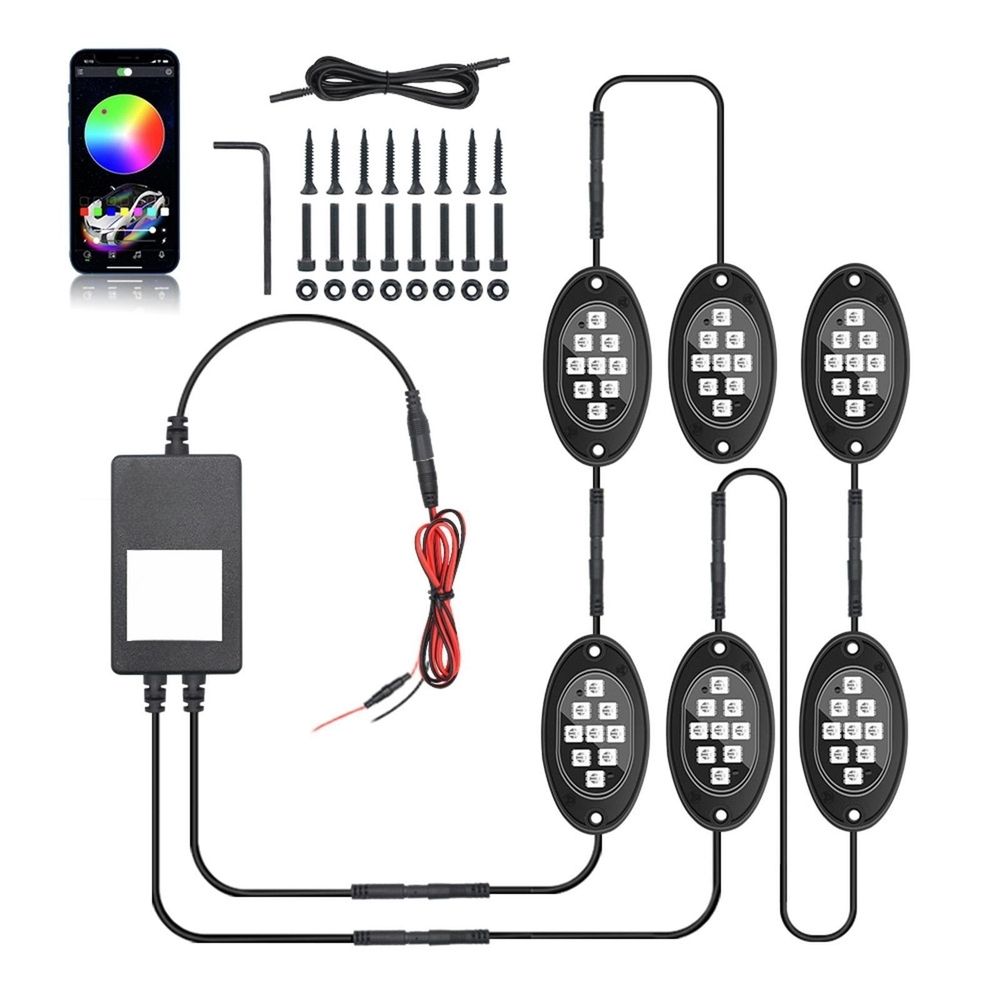 Bluetooth wireless remote control neon LED lights kit for off-road vehicles, with music sync and easy installation for cars and trucks.