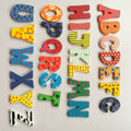 Magnetic wooden alphabet refrigerator stickers with 26 colorful letters, strong adhesion, ideal for whiteboards and magnetic walls.