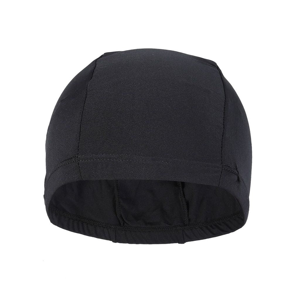 Two stretchable adult swim caps made of quick-drying polyester, designed for comfortable fit during swimming activities.