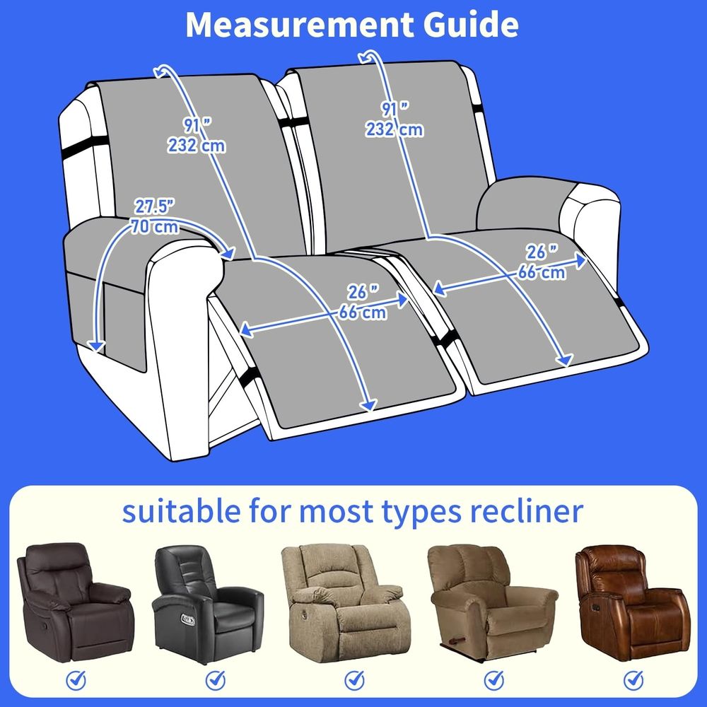 Dark blue waterproof recliner chair cover with pocket for small recliners, washable non-slip Lazy Boy cover for pets and kids.