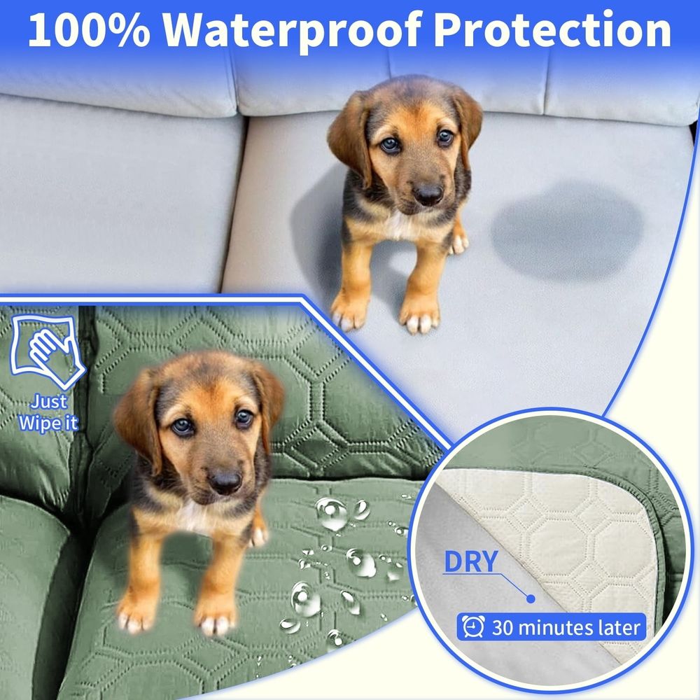 Dark blue waterproof recliner chair cover with pocket for small recliners, washable, non-slip, suitable for pet and baby nursing chairs.