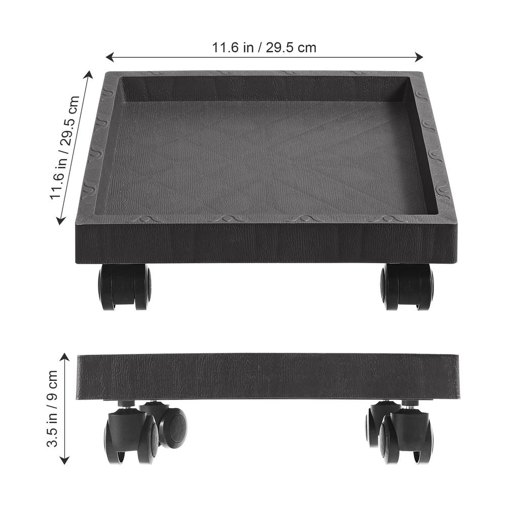 Gray plastic plant stand with wheels, suitable for indoor and outdoor use, designed by Everything Baby for versatile plant display.