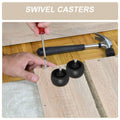 Two black plastic weighted umbrella base wheels with swivel casters for patio stands, suitable for outdoor furniture.