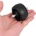 Black plastic weighted umbrella base wheels with swivel casters for patio stands, suitable for outdoor furniture.