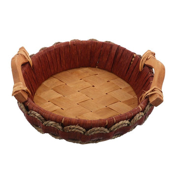 Round wicker coffee tray with handle, ideal for serving bread, fruit, and snacks in a nursery or baby feeding area.