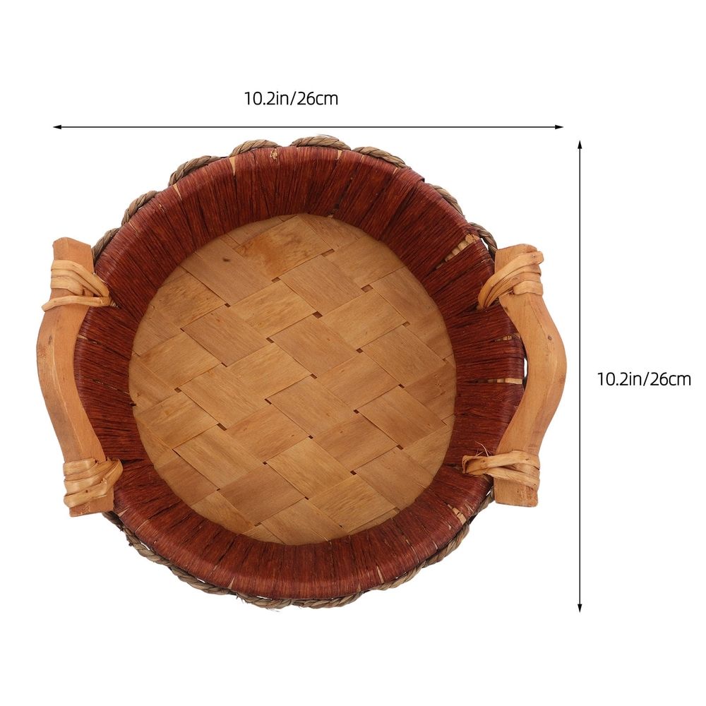 Round wicker coffee tray with handle, ideal for serving bread, fruit, snacks, and organizing baby feeding essentials.