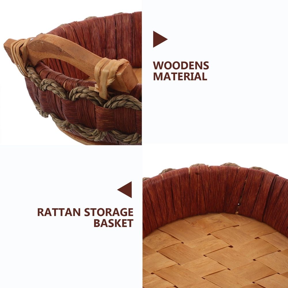 Round wicker coffee tray with handle, perfect for serving bread, fruit, and snacks in a cozy nursery or dining setting.