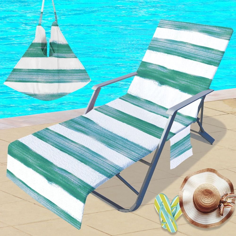Lightweight microfiber beach chair cover with solid color and stripe design, suitable for outdoor seaside relaxation and summer use.