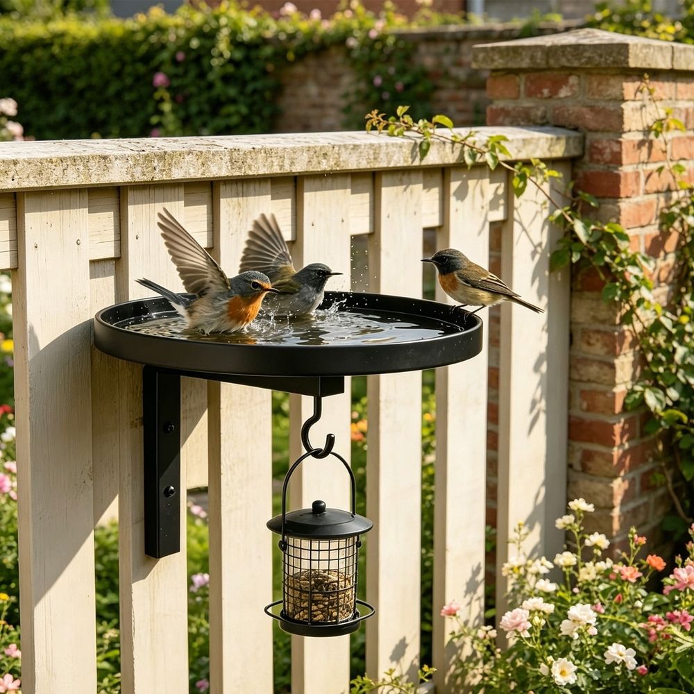 Weather-resistant black outdoor birdbath by Everything Baby, designed for gardens and courtyards to attract birds and enhance outdoor spaces.
