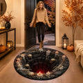 3D illusion Halloween round rug with optical vortex design, spooky circular floor mat for indoor entryway or home decor, 60x60cm