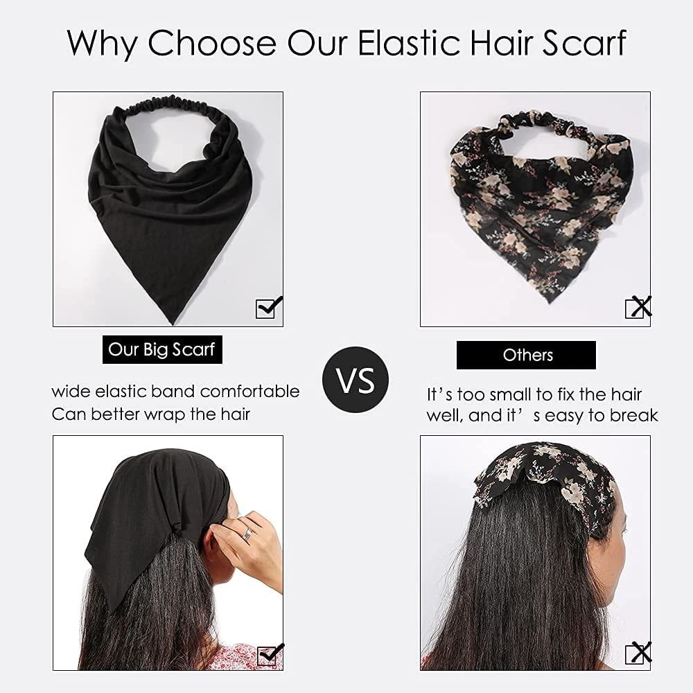Six elastic boho triangle headbands with clips for women and teen girls, featuring solid colors and non-slip design.