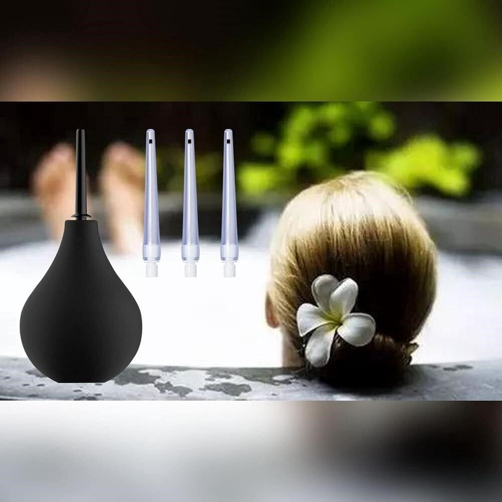 Silicone 8oz anal and vaginal douche bulb with four replaceable tips, designed for personal cleansing and health use.