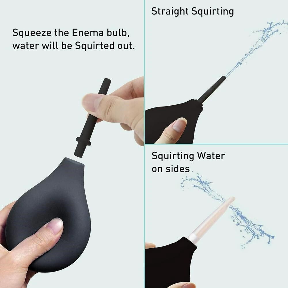 Silicone 8oz anal and vaginal douche bulb with four replaceable tips for men, part of baby and kids health grooming kits.