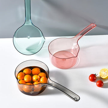 Grey ergonomic water ladle and large soup scoop for kids, made of durable PP plastic, designed for easy serving.