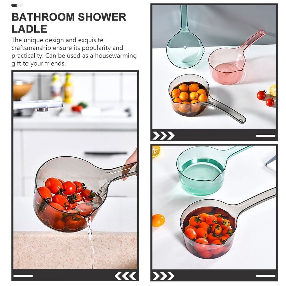 Grey ergonomic water ladle and large soup scoop for kids from Everything Baby, made of durable PP plastic.