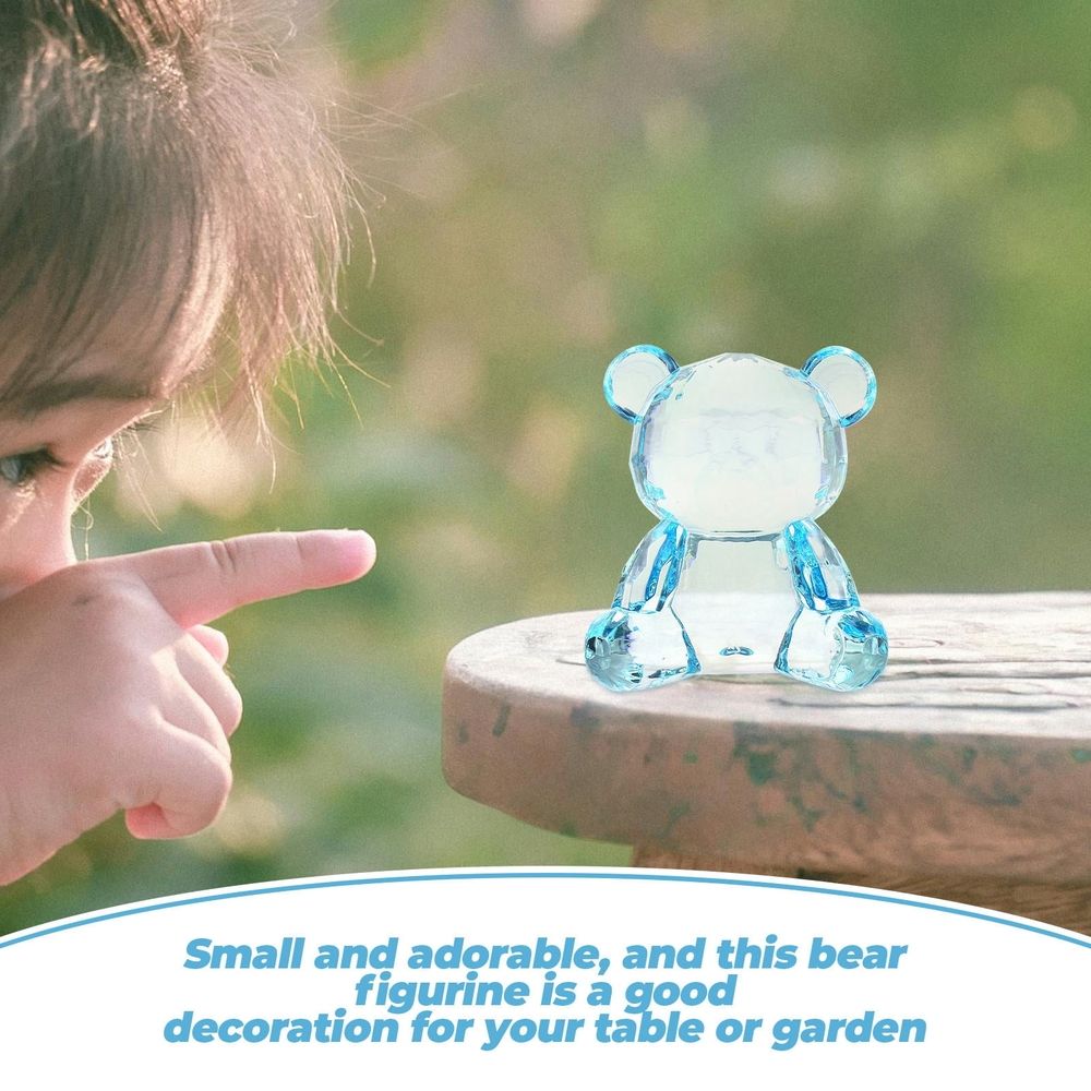 Blue acrylic tiny bear statue ornament for home decor, collectible baby and kids nursing and feeding themed decor piece