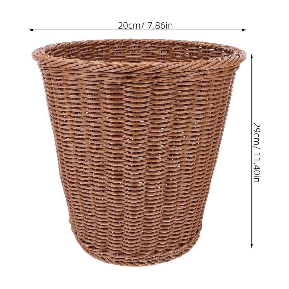 Woven plastic waste basket with large capacity for household use, suitable for children's toy storage in a kid's furniture setting.