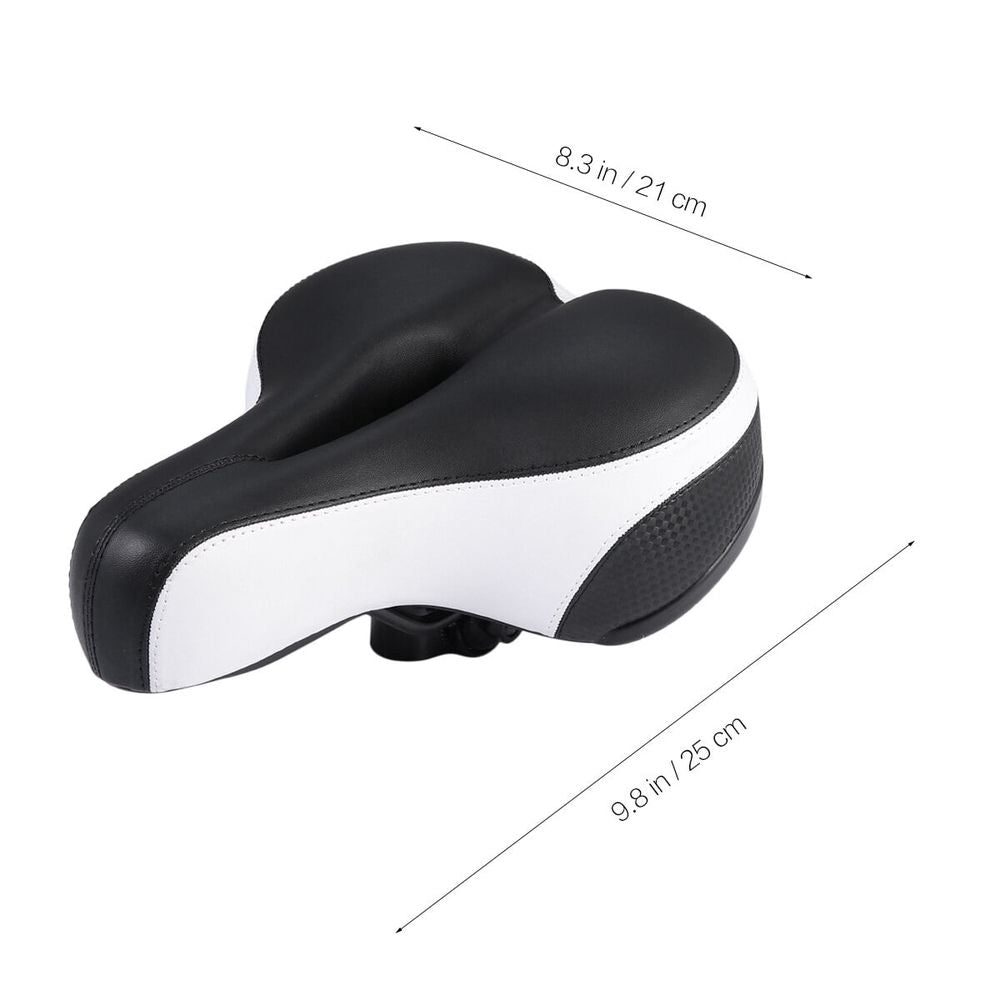 White thick gel mountain bike saddle with central airflow and reflective back, designed for kids' bikes by Everything Baby.