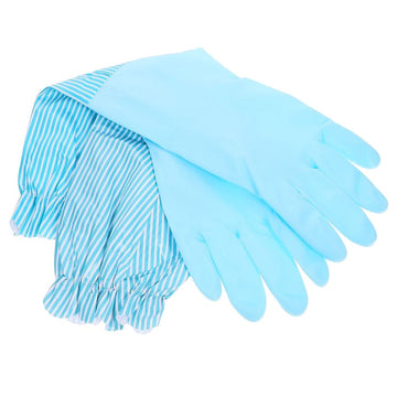 Adults Blue Dishwashing Gloves 1 Pair Ruffled Edge Thickened Plush