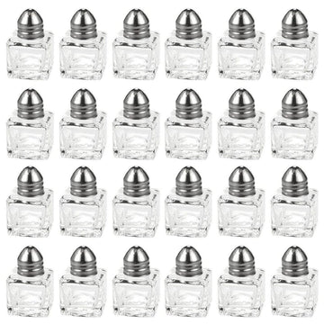 24 pack 1/2 oz Mini Salt Shakers Stainless Steel - Mini Square Glass Cube Salt and Pepper Shakers with Stainless Steel Top Individual Shakers for Restaurants or Weddings