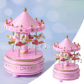 Blue and pink horse-themed windup music box for kids, featuring rotating figurine, ideal for birthdays, holidays, and special occasions.