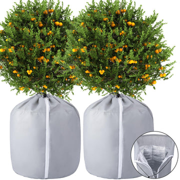 2Pcs Plant Winter Protection Pot - 45*50cm Flower Pot Protection Bag - Anti-Frost Winter Pot Plant Cover with Drawstring and Zipper for Winter Outdoor Fruit Trees Potted Plants Shrub(gray)