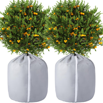 2 Pack Plant Winter Protection Pot - 27.6" x 25.6" Flower Pot Protection Bag - Anti-Frost Winter Pot Plant Cover with Drawstring and Zipper for Winter Outdoor Fruit Trees Potted Plants Shrubs