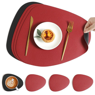 4 pack Placemats, Dual-Sided Placemats Waterproof Faux Leather Placemats Set of 4 Place Mats and Coasters Non-Slip Washable Table Mats for Dining Table (Only dining mat,Red Black, Set of 4)