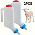 Two portable goat milk feeding bottles with handles, made of sturdy PP plastic for lambs and baby goats.