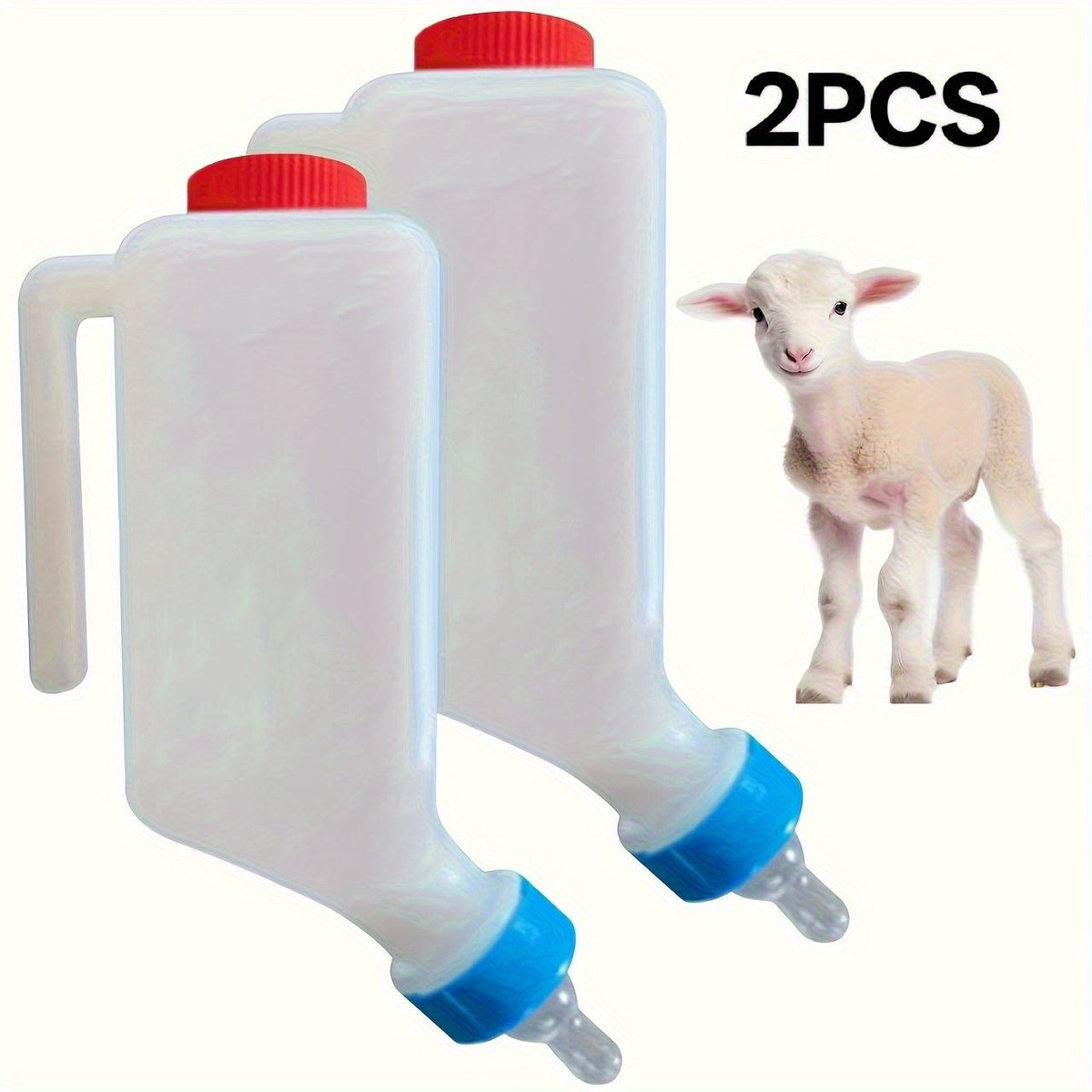 Two portable goat milk bottles from Everything Baby, sturdy plastic with handles, designed for lambs and baby goats.