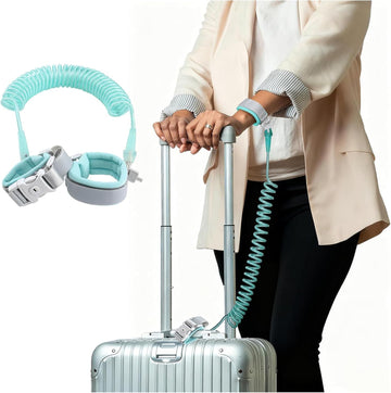 Blue reflective toddler leash with lock and key, 8.2ft safety wristband for supermarket, mall, airport, and park travel.