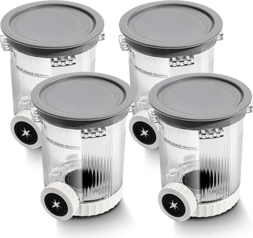 Four swirl ice cream maker pint containers with lids, compatible with Ninja NC700 series soft serve makers, dishwasher safe.
