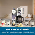 Four swirl ice cream maker pints with lids, compatible with Ninja NC700 series, dishwasher safe, for ice cream and soft serve making.