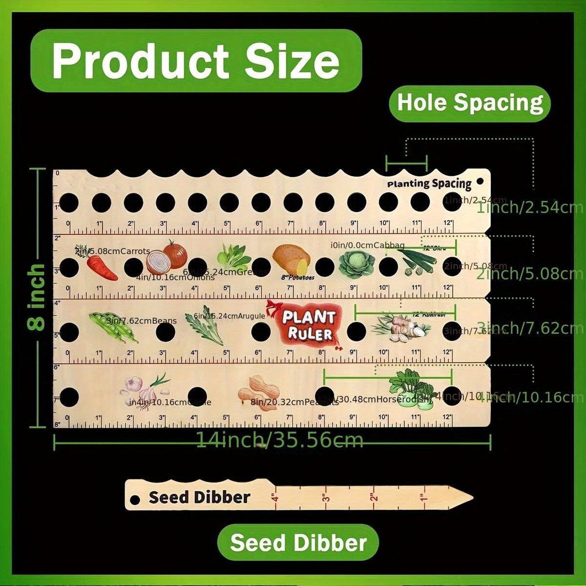 Wooden garden planting ruler by Everything Baby, ideal for seedlings and transplants, classic style, no power needed, outdoor gardening tool