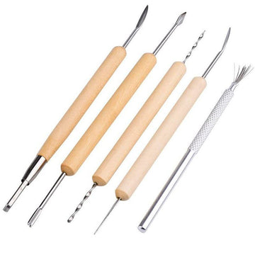 Set of 11 pottery clay sculpting tools with smooth wooden handles, double-sided ceramic tools for trimming and embossing.