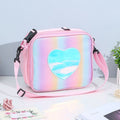Glitter rainbow insulated girls lunch bag with shoulder strap and bottle holder, vibrant rainbow design for kids, brand Everything Baby.