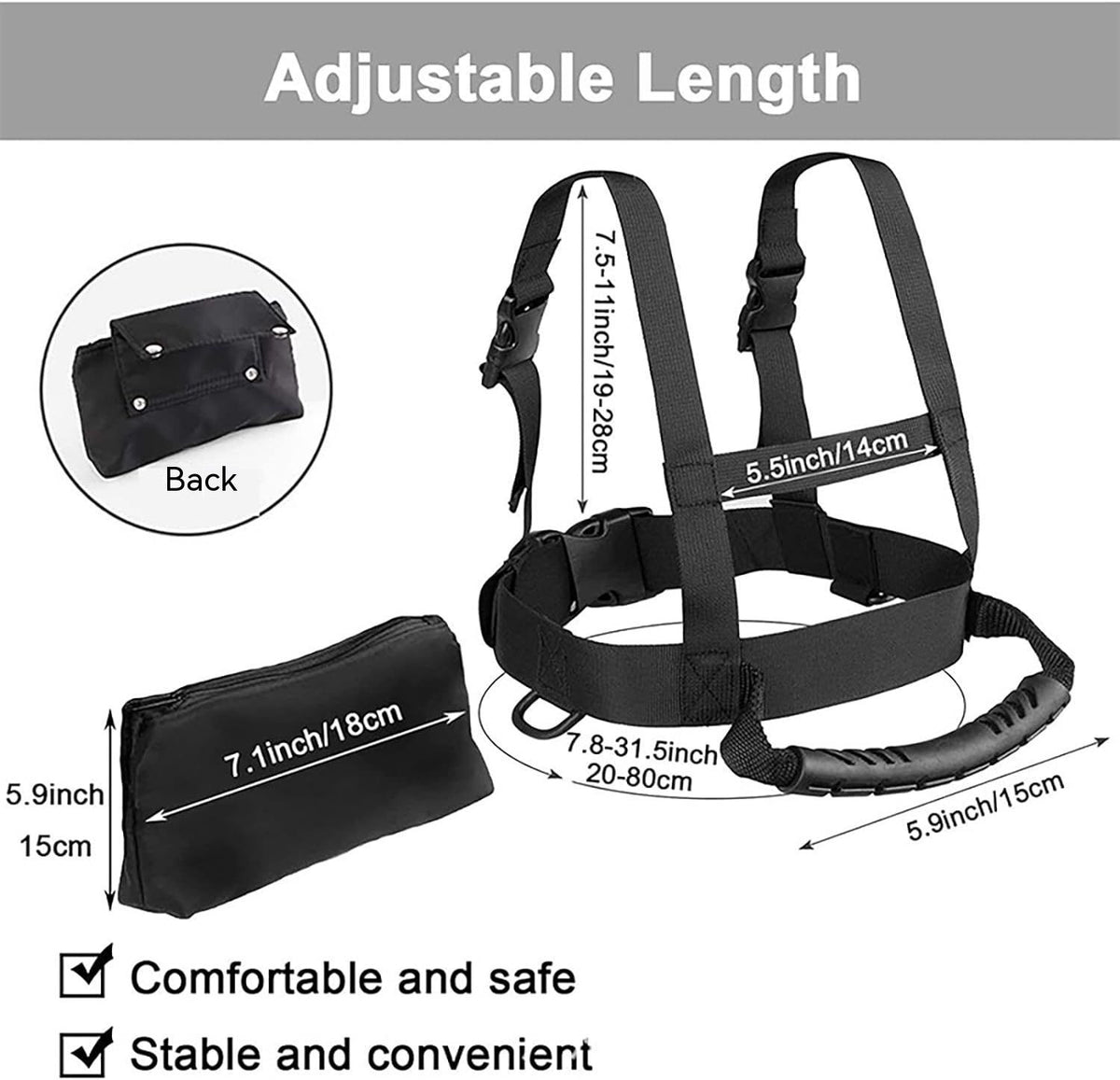 Kids ski trainer harness from Everything Baby, heavy-duty shoulder harness for skating, snowboarding, and outdoor activity safety.