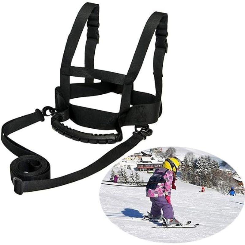 Heavy-duty toddler ski trainer harness by Everything Baby, designed for kids' snowboarding, skating, and skateboarding safety.