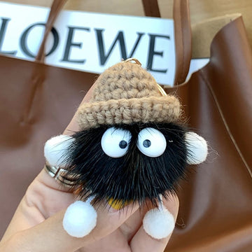 Soft fluffy woolen plush keychain with cute ball design by Everything Baby, perfect for backpacks, purses, and accessories.