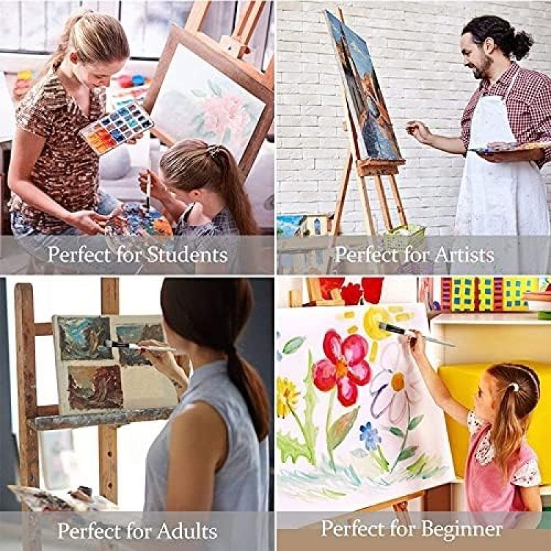 Set of 10 art paint brushes for kids including carrying case, suitable for acrylic, oil, watercolor, and gouache painting.