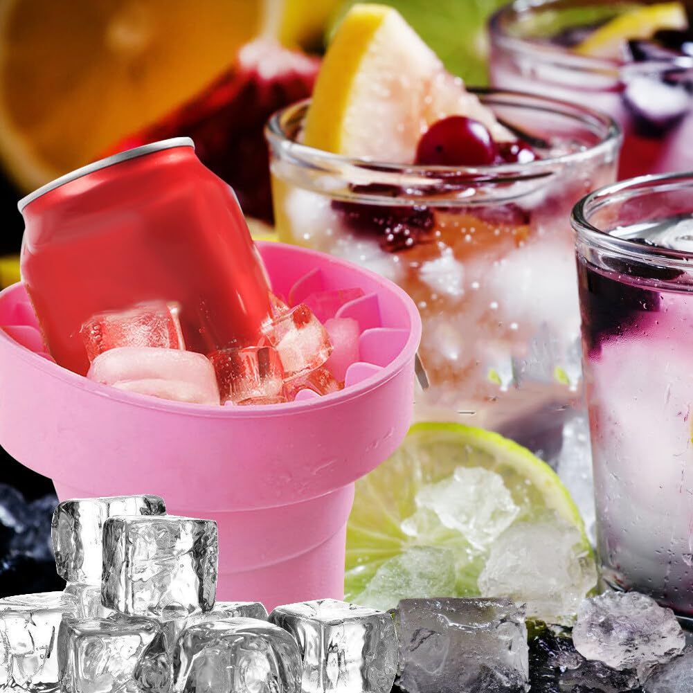 Two reusable silicone ice cube molds with lids for making ice at home, ideal for cold drinks and baby feeding preparations.