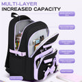 Black girly 3-piece kid's backpack set by Everything Baby featuring durable, water-resistant nylon, large capacity, and insulated lunch bag.