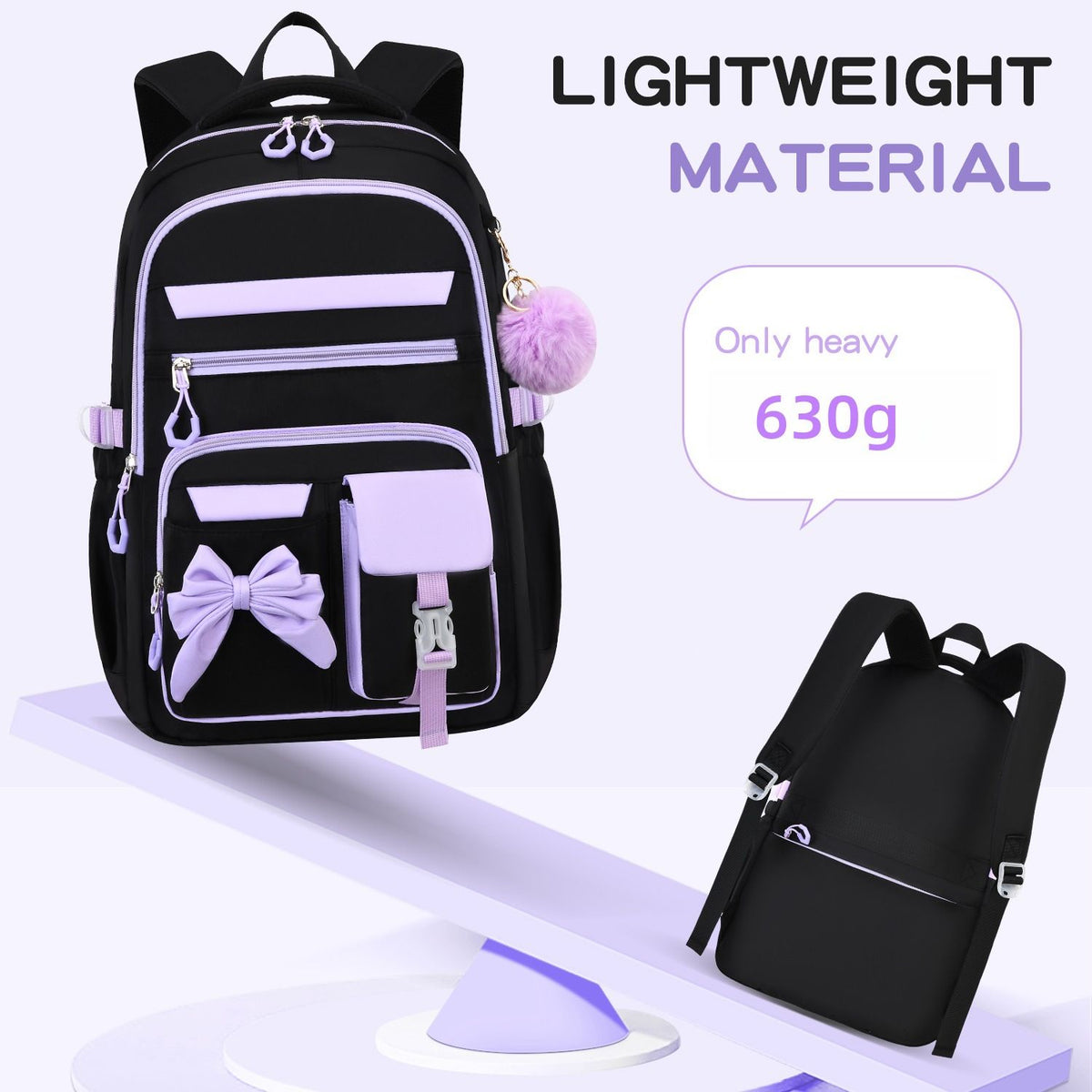 Girly 3-piece kids' backpack set by Everything Baby, water-resistant nylon, lightweight with insulated lunch bag for school and travel.