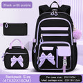 Black and blue girly 3-piece kids' backpack set with spine protection, water-resistant nylon, large capacity, includes insulated lunch bag.