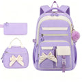 Pink and white girly 3-piece kids' backpack set by Everything Baby, includes water-resistant nylon backpack and insulated lunch bag.