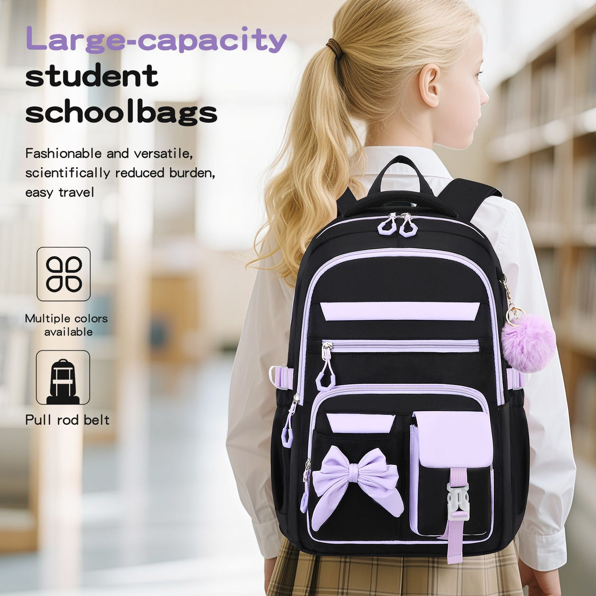 Pink and white girly 3-piece kids' backpack set from Everything Baby featuring a durable, water-resistant nylon backpack with insulated lunch bag.