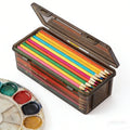 Large clear plastic pencil case with snap-tight lid, suitable for storing crayons, markers, and art supplies for kids.