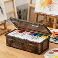 Large clear plastic pencil case with snap tight lid, ideal for storing crayons, markers, and art supplies for kids.
