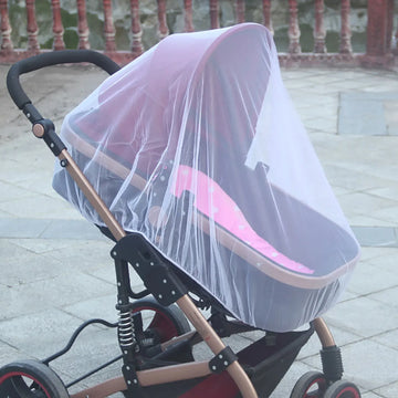 Blue breathable polyester mesh universal stroller mosquito net cover for car seat and pram, protects babies from insects.