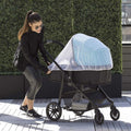 Blue breathable polyester mesh mosquito net cover for baby stroller and car seat from Everything Baby.